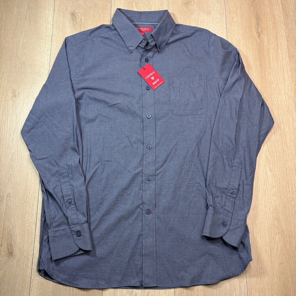 Cremieux Slim Fit Button Down Shirt Mens Large Gray Blue Long Sleeve Pocket NWT